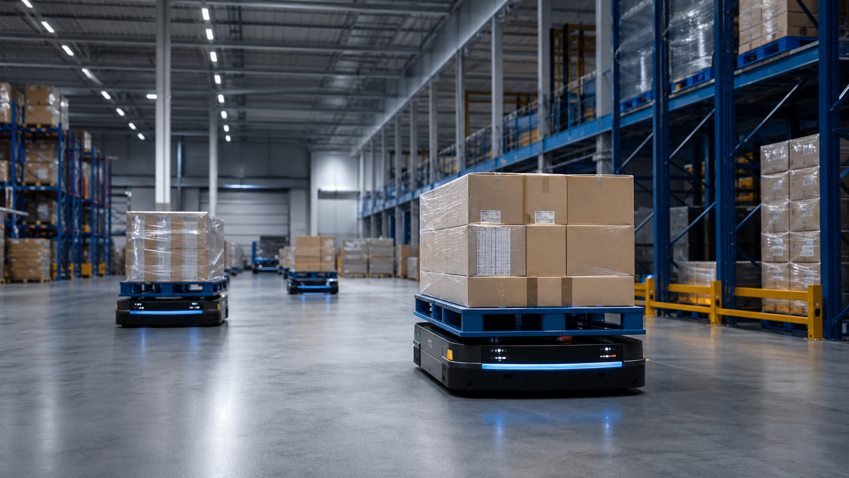 Autonomous mobile robots in a modern warehouse